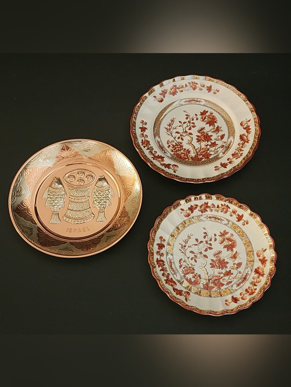 David Miro Handmade Israel Plate, Copper, Brass, Silver Plated+Copeland Spode In